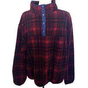 Vintage‎ 90s Polartec Fleece Snap Pullover Mens XL Red Plaid